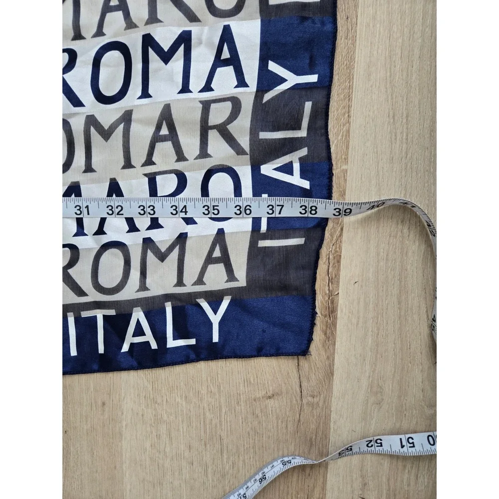 Vintage Roma Italy Souvenir Square Scarf Navy Blue White Typographic Print 38x38